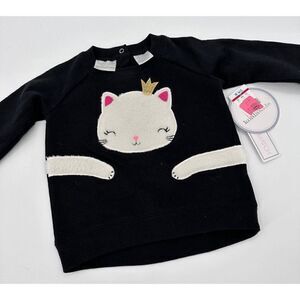 Toys R Us KoalaKids Cat Princess Applique Sweatshirt 6-9M Baby Girl Black White